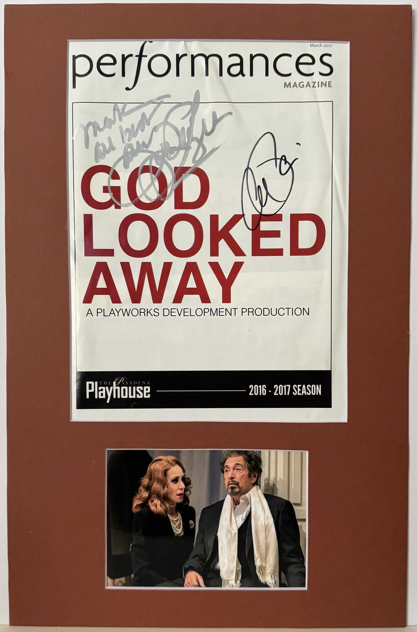 Cast of "God Looked Away" at Pasadena Playhouse (Al Pacing & Judith LIght_ - Matted Autograph - 11x17