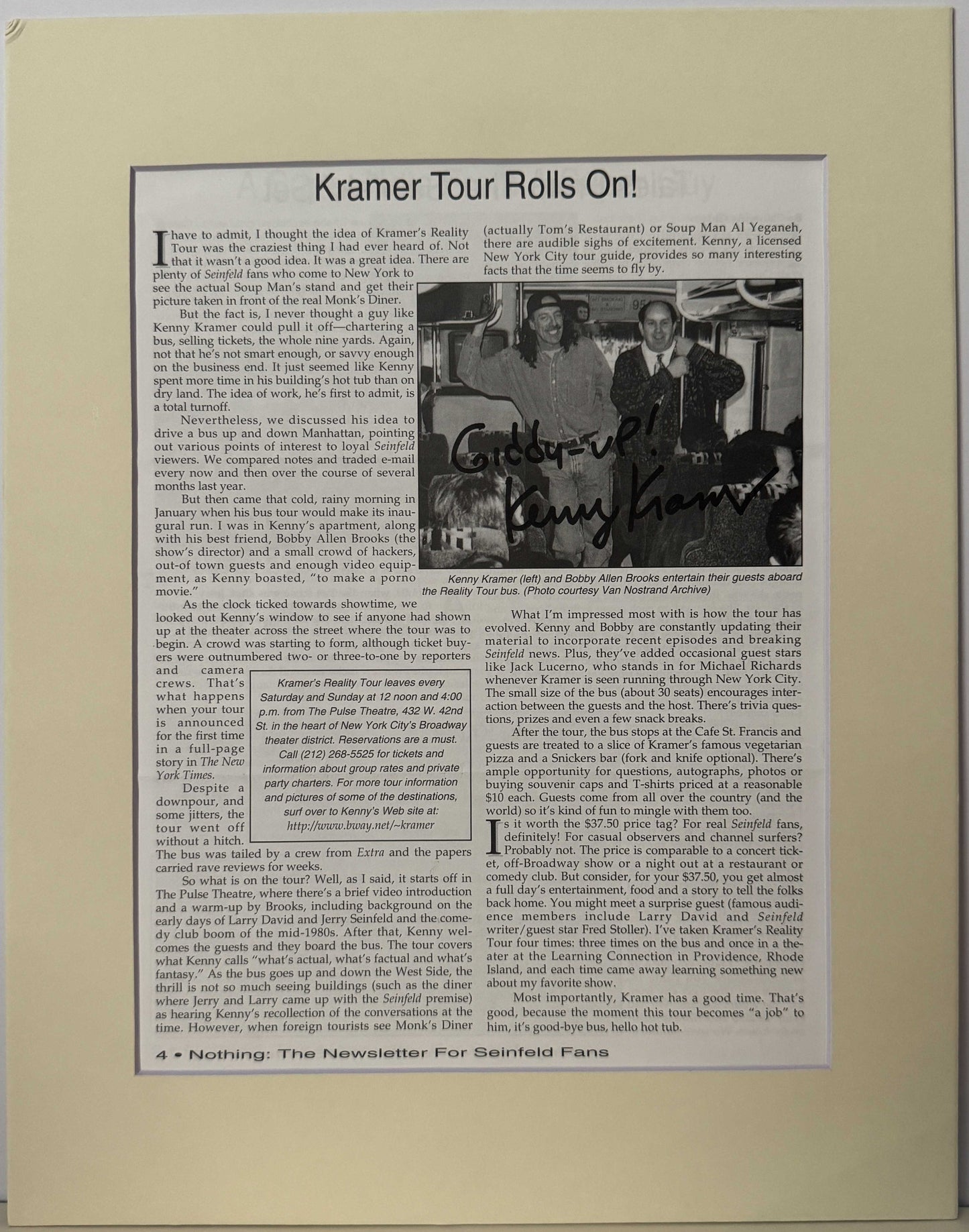 Kenny Kramer - Matted Autograph - 11x14