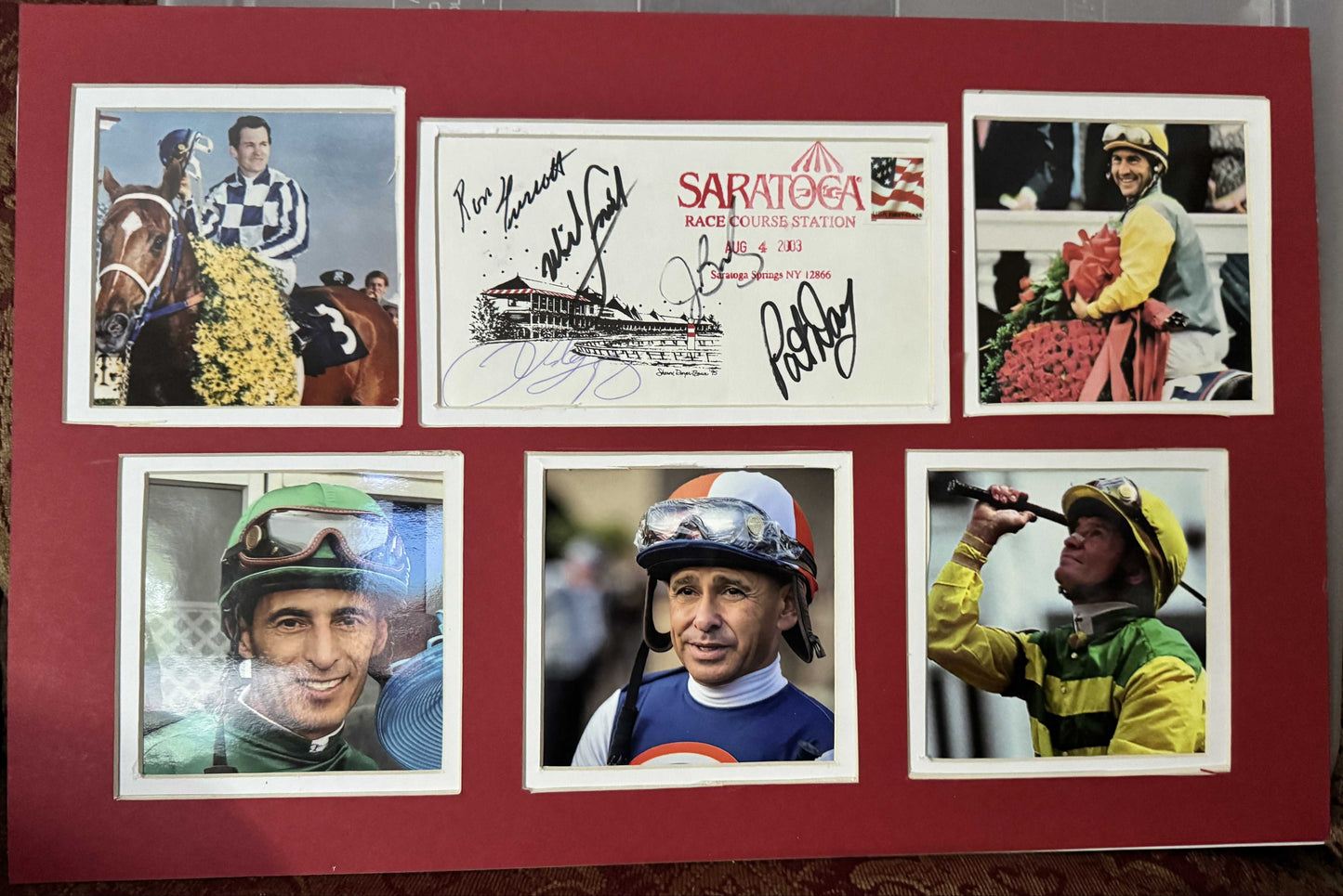 Saratoga Jockeys (Jerry Bailey, Ron Turcotte, John Velasquez, Mike Smith, and Pat Day) - Matted Autograph - 17x11