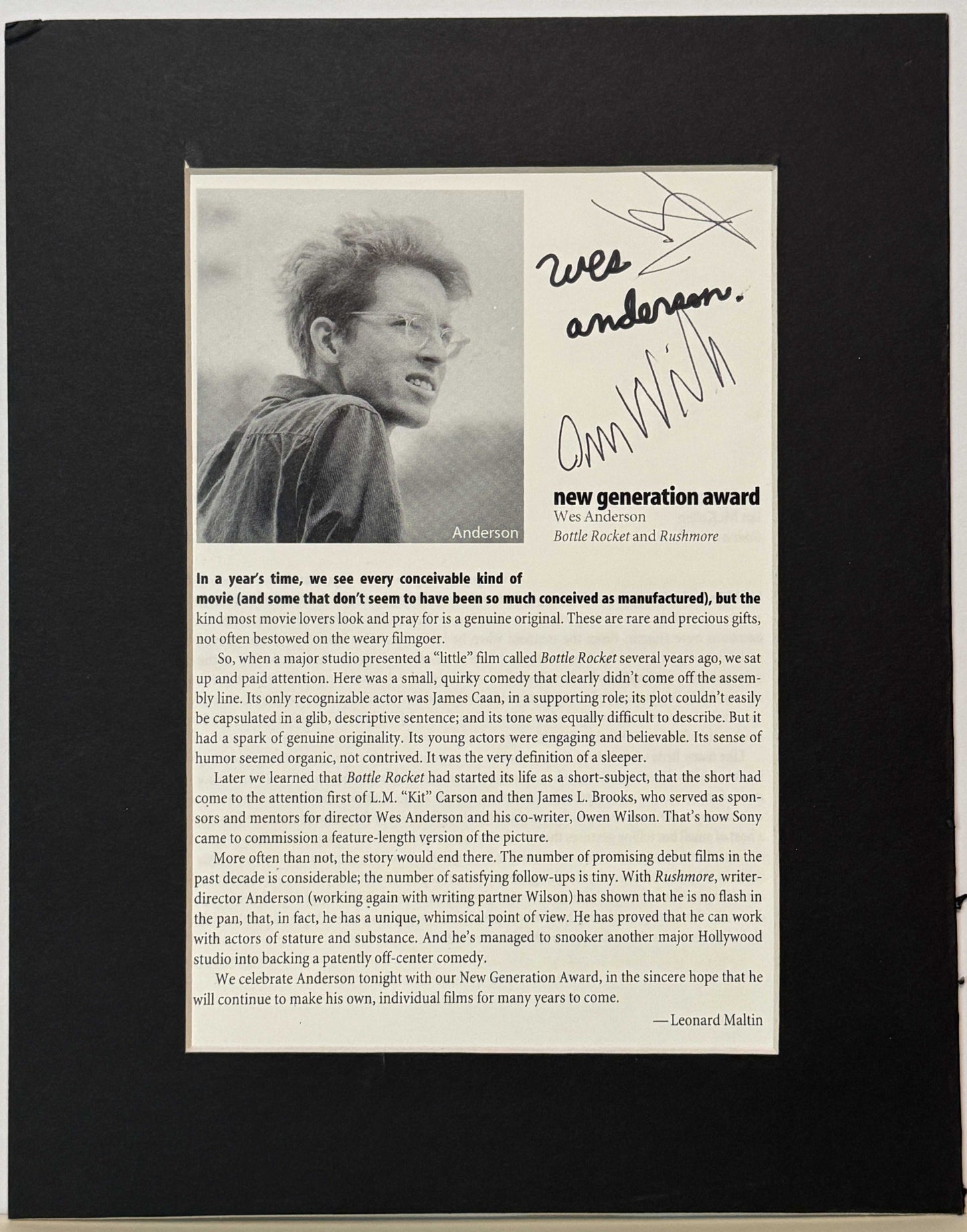 Wes Anderson and Owen Wilson - Matted Autographs - 8x10